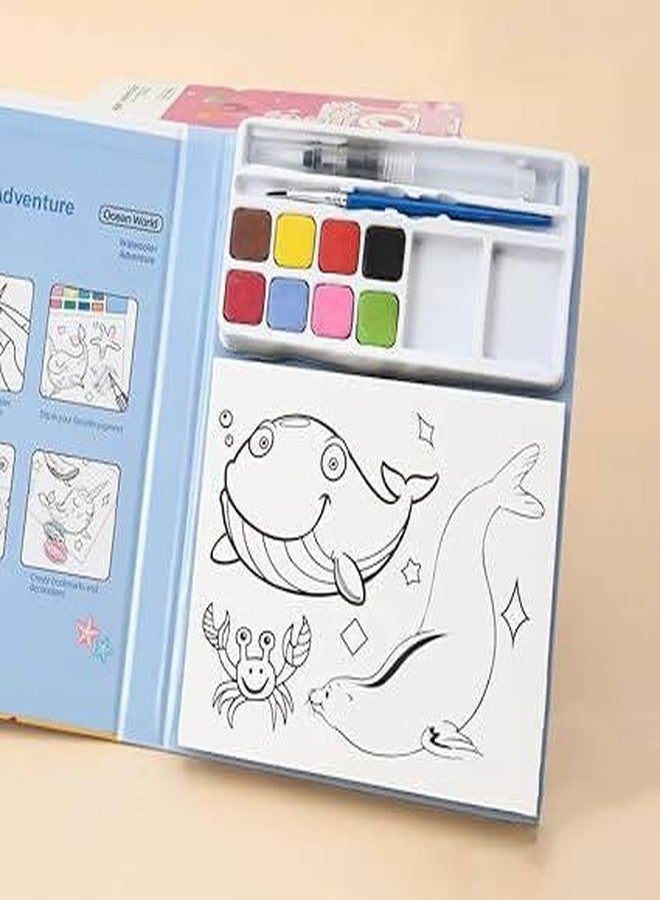 Avenn كتاب أنشطة الرسم بالماء من أفين كيدز، مجموعة ألوان مائية وفرشاة، كتاب تلوين تعليمي، متعدد الألوان - Image 2